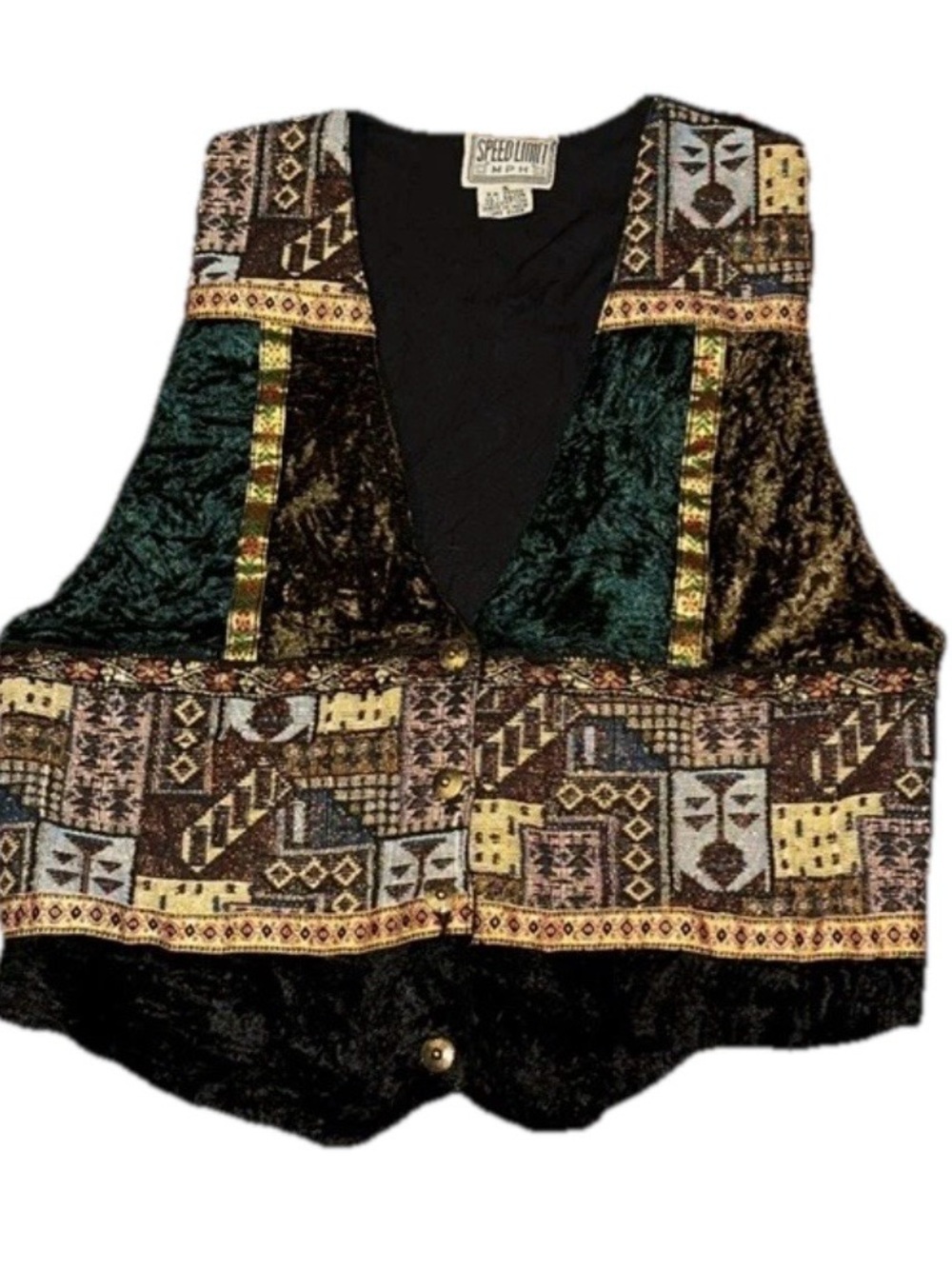 Vintage Speed Limit Vest Patchwork Bohemian Whimsy Embroidered